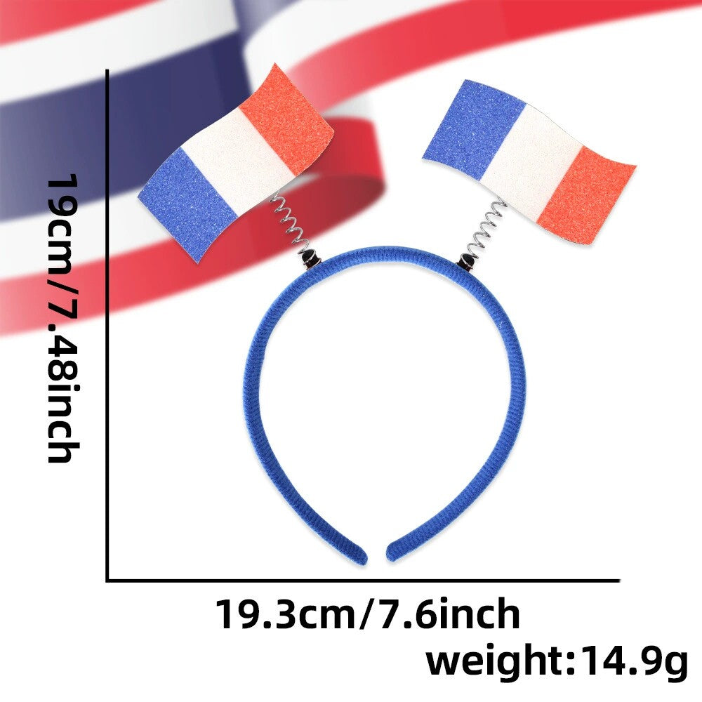 Glasses and floats with designs featuring national flags to support sports teams